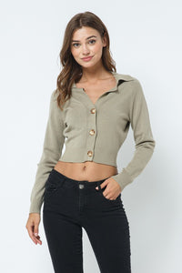 OLIVE BUTTON UP KNIT LONG SLEEVE