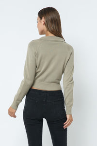 OLIVE BUTTON UP KNIT LONG SLEEVE